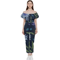 Abstract Floral- Ultra-stead Pantone Fabric Bardot Ruffle Jumpsuit by shoopshirt