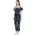 Abstract Floral- Ultra-stead Pantone Fabric Bardot Ruffle jumpsuit View2