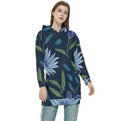 Abstract Floral- Ultra-stead Pantone Fabric Women s Long Oversized Pullover Hoodie