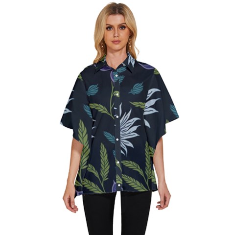 Abstract Floral- Ultra-stead Pantone Fabric Women s Batwing Button Up Shirt by shoopshirt