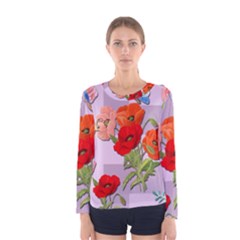 Seamless Pattern With Roses And Butterflies Women s Long Sleeve T-shirt