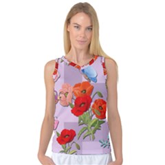 Seamless Pattern With Roses And Butterflies Women s Basketball Tank Top