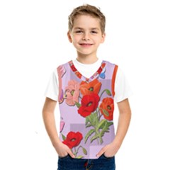 Seamless Pattern With Roses And Butterflies Kids  Basketball Tank Top