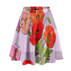 Seamless Pattern With Roses And Butterflies High Waist Skirt