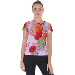 Seamless Pattern With Roses And Butterflies Short Sleeve Sports Top 