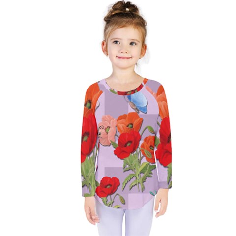 Seamless Pattern With Roses And Butterflies Kids  Long Sleeve T-shirt by shoopshirt