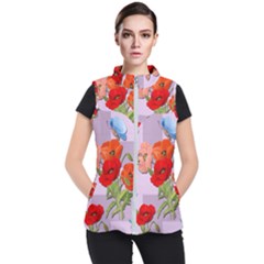 Seamless Pattern With Roses And Butterflies Women s Puffer Vest