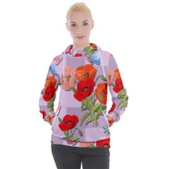 Seamless Pattern With Roses And Butterflies Women s Hooded Pullover