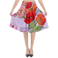 Seamless Pattern With Roses And Butterflies Flared Midi Skirt by shoopshirt