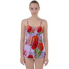 Seamless Pattern With Roses And Butterflies Babydoll Tankini Set