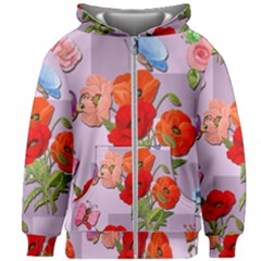 Seamless Pattern With Roses And Butterflies Kids  Zipper Hoodie Without Drawstring by shoopshirt