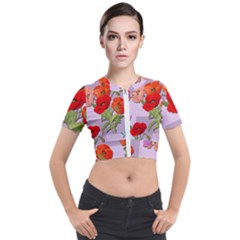 Seamless Pattern With Roses And Butterflies Short Sleeve Cropped Jacket by shoopshirt