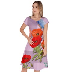 Seamless Pattern With Roses And Butterflies Classic Short Sleeve Dress by shoopshirt