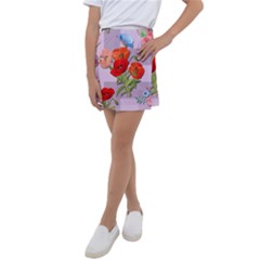 Seamless Pattern With Roses And Butterflies Kids  Tennis Skirt