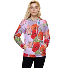 Seamless Pattern With Roses And Butterflies Women s Lightweight Drawstring Hoodie by shoopshirt