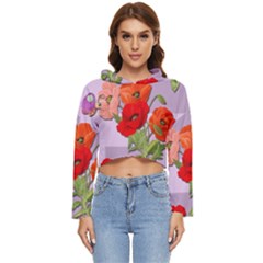 Seamless Pattern With Roses And Butterflies Women s Lightweight Cropped Hoodie by shoopshirt