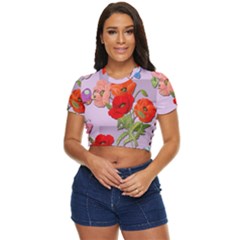 Seamless Pattern With Roses And Butterflies Side Button Cropped T-shirt by shoopshirt