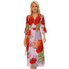 Seamless Pattern With Roses And Butterflies Midsummer Wrap Dress by shoopshirt