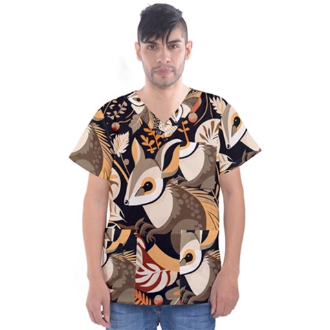 Vintage Possum Pattern Men s V-neck Scrub Top by Valentinaart