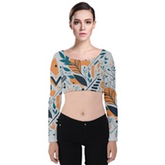 Pattern Flowers Design Nature Velvet Long Sleeve Crop Top by uniart180623