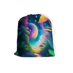 Jungle Moon Light Plants Space Drawstring Pouch (large) by uniart180623