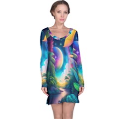 Jungle Moon Light Plants Space Long Sleeve Nightdress by uniart180623