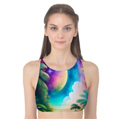 Jungle Moon Light Plants Space Tank Bikini Top by uniart180623