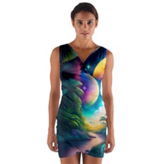 Jungle Moon Light Plants Space Wrap Front Bodycon Dress by uniart180623