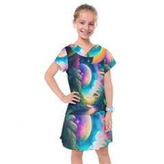 Jungle Moon Light Plants Space Kids  Drop Waist Dress by uniart180623