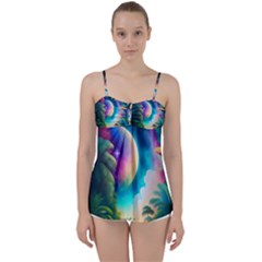 Jungle Moon Light Plants Space Babydoll Tankini Top by uniart180623