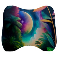 Jungle Moon Light Plants Space Velour Head Support Cushion by uniart180623