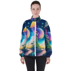 Jungle Moon Light Plants Space Women s High Neck Windbreaker by uniart180623