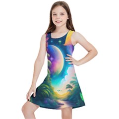 Jungle Moon Light Plants Space Kids  Lightweight Sleeveless Dress by uniart180623