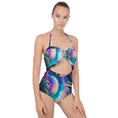 Jungle Moon Light Plants Space Scallop Top Cut Out Swimsuit by uniart180623