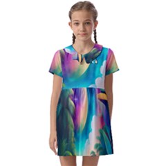 Jungle Moon Light Plants Space Kids  Asymmetric Collar Dress by uniart180623