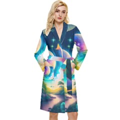 Jungle Moon Light Plants Space Long Sleeve Velvet Robe by uniart180623