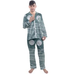 Sea Waves Moon Water Boho Men s Long Sleeve Satin Pajamas Set by uniart180623