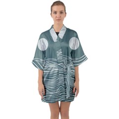 Sea Waves Moon Water Boho Half Sleeve Satin Kimono  by uniart180623