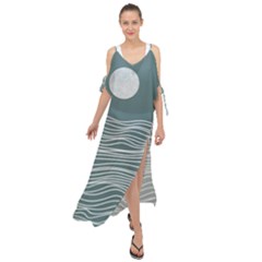 Sea Waves Moon Water Boho Maxi Chiffon Cover Up Dress by uniart180623