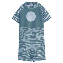 Sea Waves Moon Water Boho Kids  Boyleg Half Suit Swimwear by uniart180623