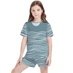 Sea Waves Moon Water Boho Kids  T-shirt And Sports Shorts Set by uniart180623