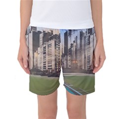 Building City Urban Path Road Skyline Women s Basketball Shorts by uniart180623