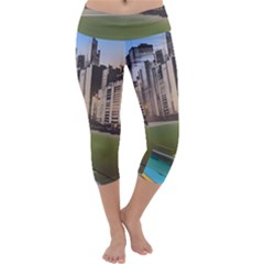 Building City Urban Path Road Skyline Capri Yoga Leggings by uniart180623