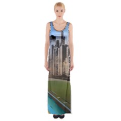 Building City Urban Path Road Skyline Thigh Split Maxi Dress by uniart180623