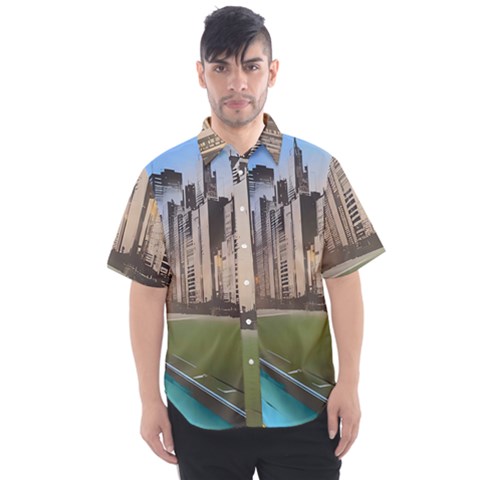 Building City Urban Path Road Skyline Men s Short Sleeve Shirt by uniart180623