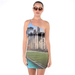 Building City Urban Path Road Skyline One Shoulder Ring Trim Bodycon Dress by uniart180623