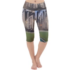 Building City Urban Path Road Skyline Lightweight Velour Cropped Yoga Leggings by uniart180623