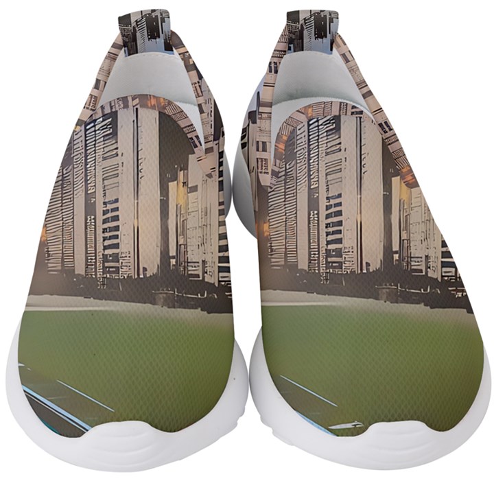 Building City Urban Path Road Skyline Kids  Slip On Sneakers