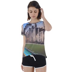 Building City Urban Path Road Skyline Short Sleeve Open Back T-shirt by uniart180623