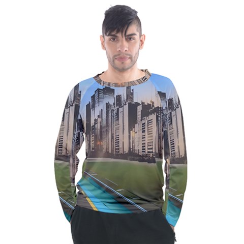 Building City Urban Path Road Skyline Men s Long Sleeve Raglan T-shirt by uniart180623